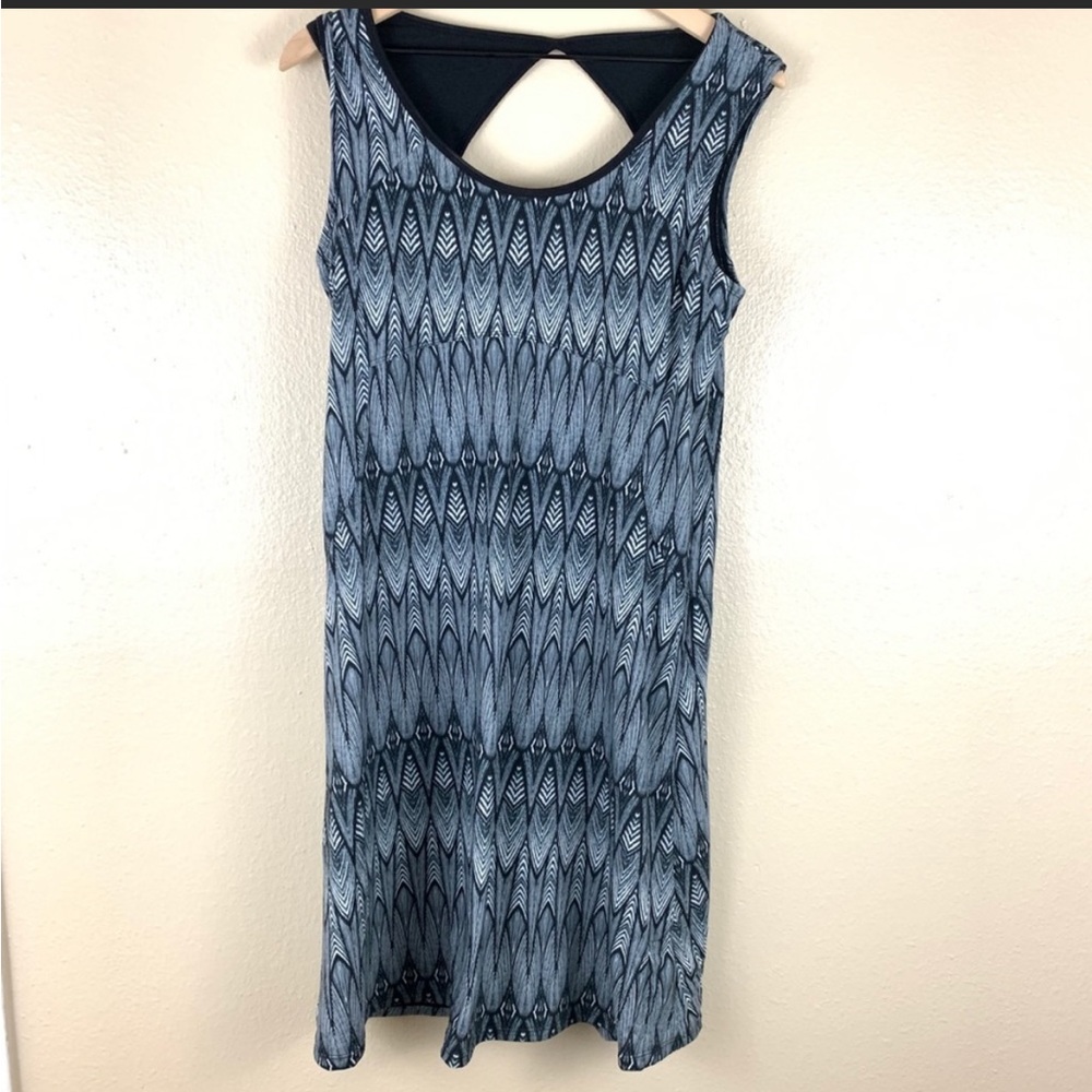 Prana women's Calico medium dress black‎ white geometric keyhole athletic dress